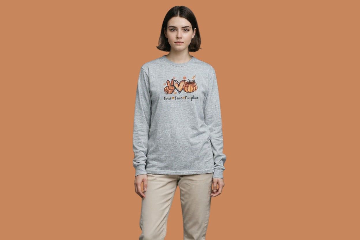 Long Sleeve Peace & Love Pumpkin T-Shirt