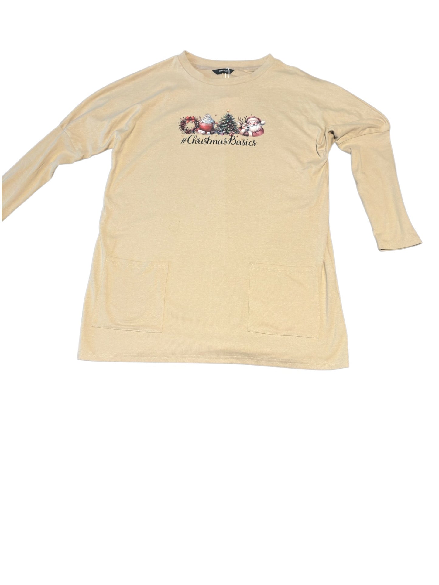 Light Khaki Christmas Basics Top w/Pockets