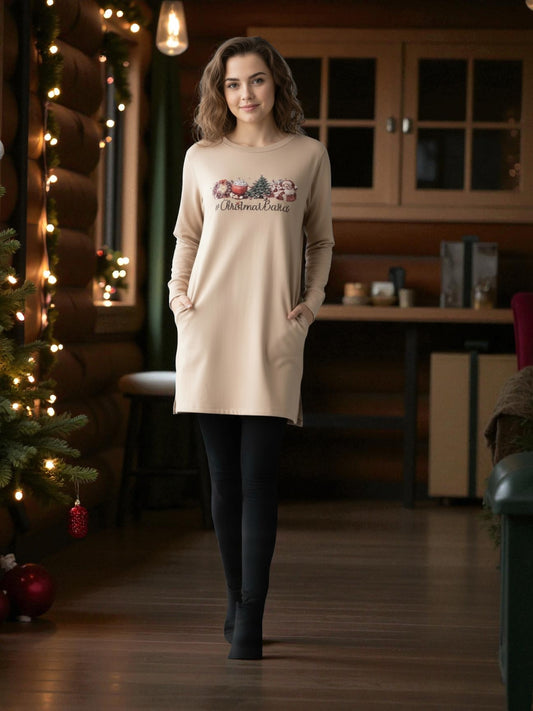 Light Khaki Christmas Basics Top w/Pockets