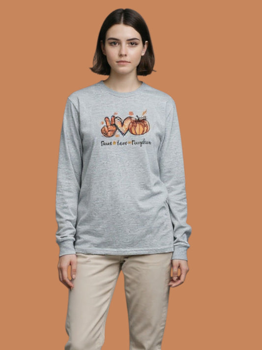 Long Sleeve Peace & Love Pumpkin T-Shirt